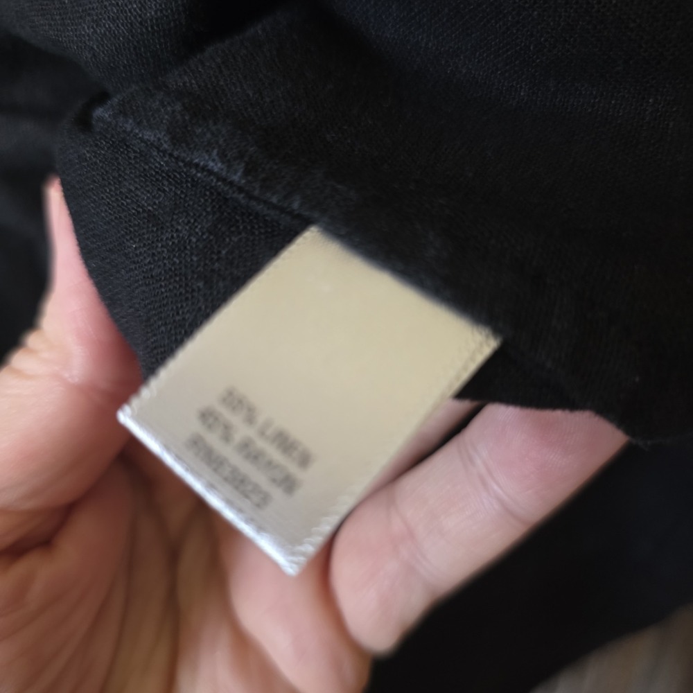 CJ Banks Shirt Women's Size 1X Black Short Sleeve Button Up Linen Rayon Blend - Picture 6 of 7